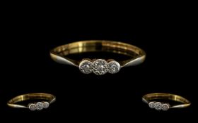 18ct Gold and Platinum Three Stone Diamond Dress Ring. Ring size R.