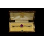 Antique Period 9 ct Gold Stick Brooch Set with a Faceted Amethyst of Good Colour (Deep Purple)