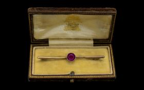 Antique Period 9 ct Gold Stick Brooch Set with a Faceted Amethyst of Good Colour (Deep Purple)
