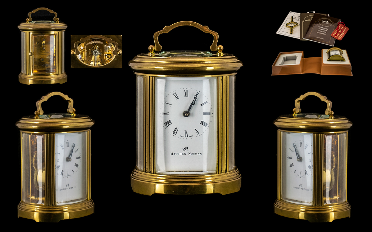 Matthew Norman Nice Quality - Brass Carriage Clock, In As New Condition - Never out of Box.