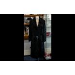 Ladies Full Length Black Fur Coat by Infurs, with leather tie belt,