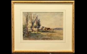 Mark Fisher RA ( 1841 - 1923 ) Cattle by Trees Watercolour. 9.1/8 x 13 Inches, Signed.