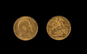 Edward VII 22 ct Gold Full Sovereign Date 1910. London Mint. See photograph for grade.