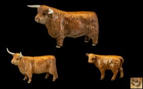 Beswick Farm Animal Family Figures ( 3 ) 1/ Highland Bull, Model No 2008. Designer A. Gredington.