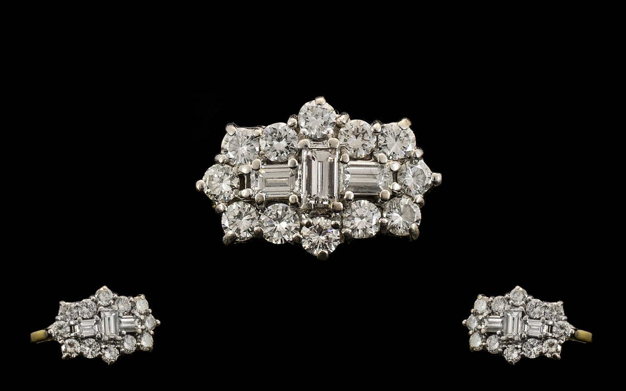 18ct Gold Attractive & Top Quality Baguette & Brilliant Cut Diamond Set Ladies Dress Ring.