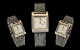 Pierre Cardin Fashion Watch Stainless Steel Case and Strap, Tank Shaped Dial.