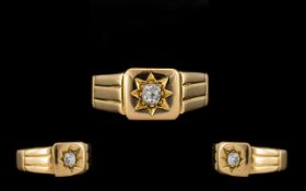 18ct Gold - Nice Quality Single Stone Diamond Ring, The Central Diamond Set In a Starburst Effect