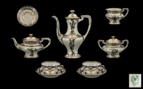 Antique Period- Stunning Lenox - Silver Overlay - Porcelain 8 piece Tea and Coffee Set - The set