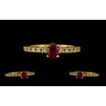 Ladies Attractive Contemporary Design - 18ct Gold Ruby and Diamond Set Dress Ring. The Central
