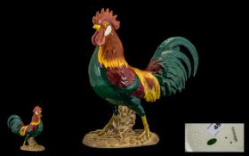 Beswick Bird Figure ' Leghorn Cockerel ' Teal Green, Red, Orange and Yellow. Model 1892. Designer A.