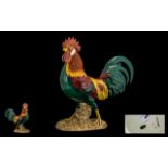 Beswick Bird Figure ' Leghorn Cockerel ' Teal Green, Red, Orange and Yellow. Model 1892. Designer A.