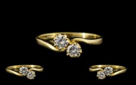 18ct Gold - Superb Quality Two Stone Diamond Set Dress Ring - Full Hallmark for 750. The Two Round