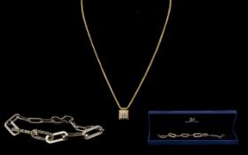 15ct Gold 17 Inch Spiga Chain And Diamond Set Pendant The Fastener Marked 585.