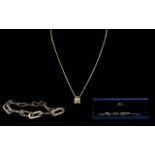 15ct Gold 17 Inch Spiga Chain And Diamond Set Pendant The Fastener Marked 585.