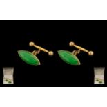 18 ct Gold - jade Set Attractive Pair of Gents Cufflinks - marked 18 ct and W.N makers mark.