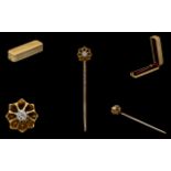 Antique Period 15 ct Gold Diamond Set Gents Stick Pin - the Diamond of good colour and clarity.
