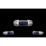 Contemporary Designed 18ct White Gold - Superb Quality Sapphire and Diamond Set Dress Ring, The