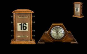 Golden Oak Cased Perpetual Desktop Calendar Typical Form With Three Apertures Displaying Day,