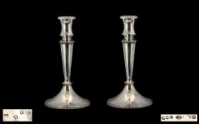Irish Silver Company Fine Pair of Sterling Silver Candlesticks with Celtic Borders to Base and Top.