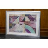 Richard Hall Listed Modern Abstract Large Print. Cubistic designs, highlighted in gold.