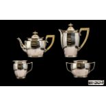 Art Deco Period Fine Quality - Sterling Silver ( 4 ) Piece Tea-Service. The Water Jug and Teapot
