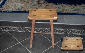 Country Style Antique Pine Kitchen Stool on four tapering square legs with a cross-stretcher.