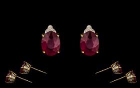 9ct Gold Ruby & Diamond Stud Earrings.