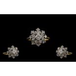 18ct Gold - Nice Quality and Attractive Diamond Set Cluster Ring, Flower head Setting. Marked 18ct -