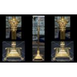 A Fine Quality Gilt Brass Corinthian Column Extending Standard Lamp with Stepped Base, Supported