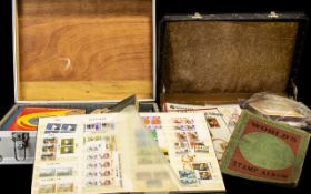 Battered Berman and Benz Attache Case full of stamps and similar. Includes mint packs and albums.