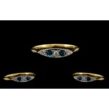 Art Deco Period - Attractive 18ct Gold and Platinum Diamond and Sapphire Set Dress Ring of Petite