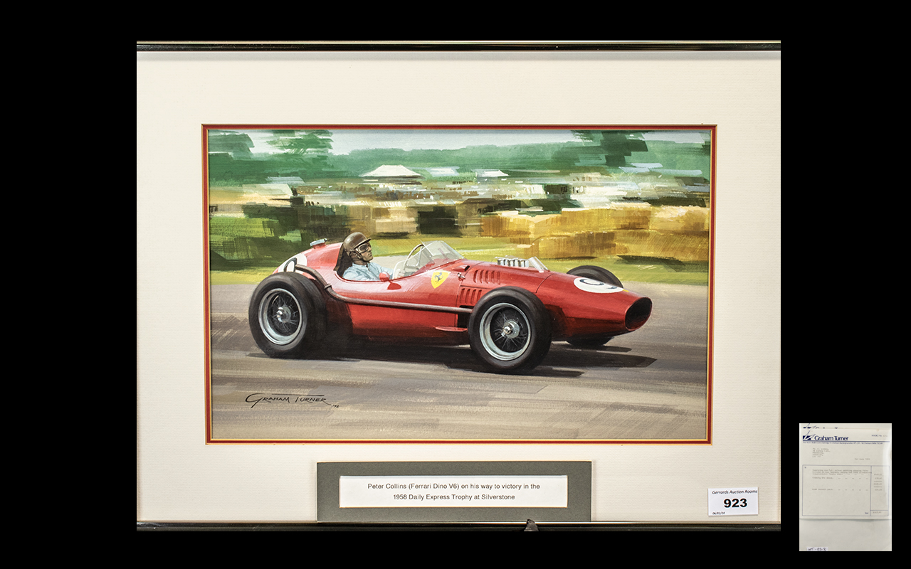 Graham Turner Racing Car Interest Original Painting in full colour showing Peter Collins in his red