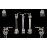 Trio of Sterling Silver 1930s Period Miniature Corinthian Columns surmounted with eagles.