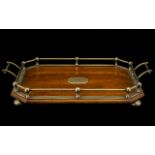 Edwardian Golden Oak Gallery Tray Rectangular Canted Form, Twin Handled Silver Plated Gallery,