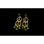 Russian Diopside Triple Drop Earrings,