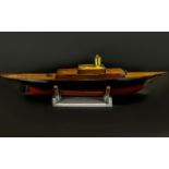 Large Scratch Built Model Boat With Engine Early to Mid 20thC, Constructed From Oak.