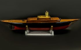 Large Scratch Built Model Boat With Engine Early to Mid 20thC, Constructed From Oak.