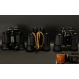 Three Sets of Binoculars comprising Barco Field glasses 7 x 50 with tan leather carry case;