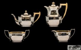 1960's Fine Quality ( 4 ) Piece Sterling Silver Tea and Coffee Set of Solid Form and Excellent