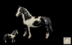 Beswick Horse Figure ' Pinto Pony ' Piebald Black and White. Model No 1373. Designer A. Gredington.