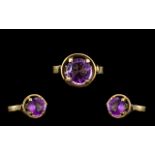 9ct Gold Attractive and Nice Quality Single Stone Amethyst Set Ring - the faceted amethyst of purple