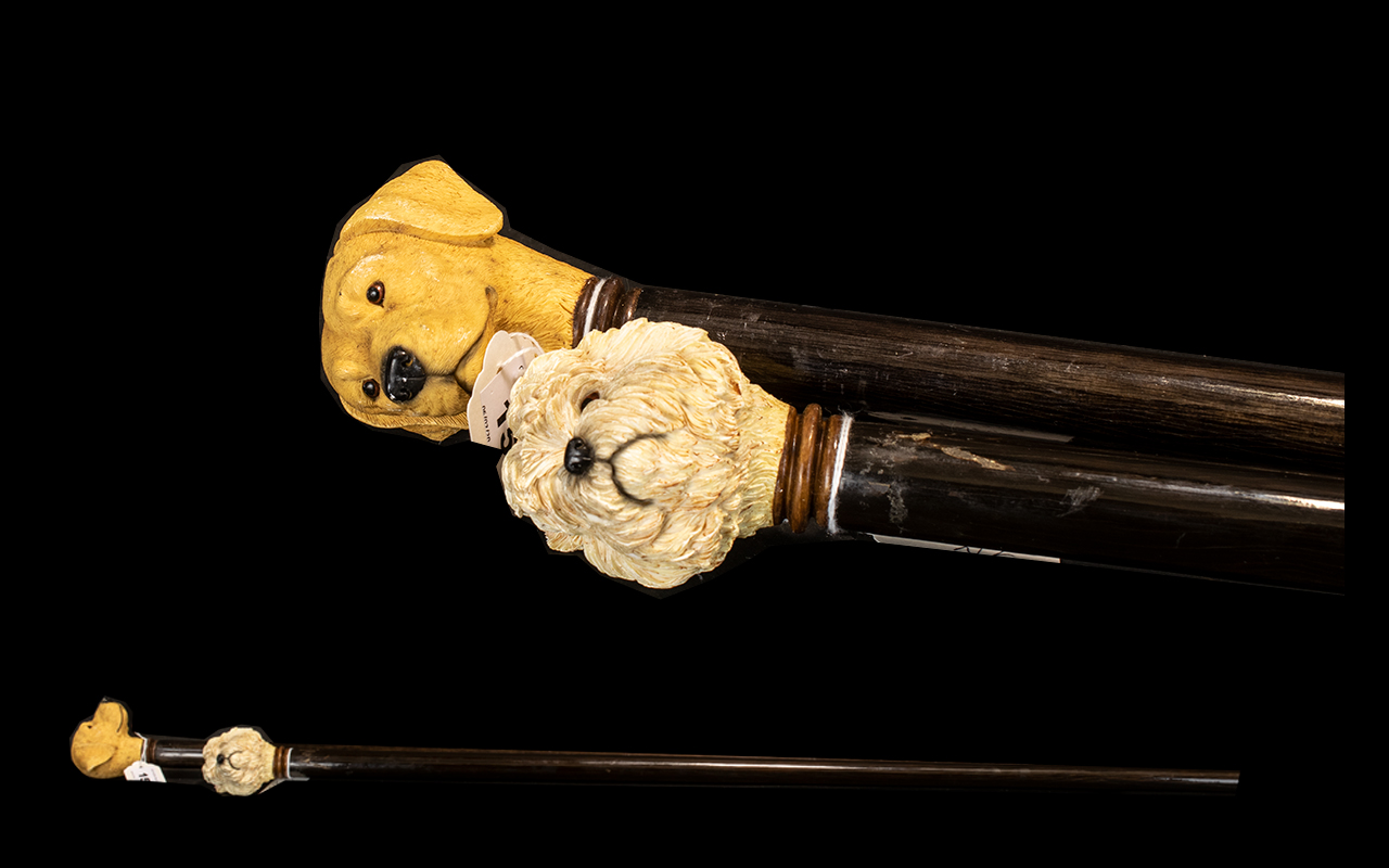 Pair of Wooden Walking Canes with Dog heads for Handles.