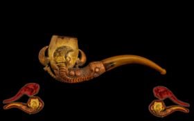 Antique Eagle Claw Talon Carved Meerschaum Pipe Amber Mouthpiece, The Whole Length 138mm,