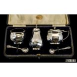 George V Boxed Sterling Silver 5 Piece Cruet Set.