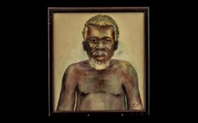 Watercolour Drawing of an African Man, Zulu Head and Shoulders. Signed SMT. MNGUN.