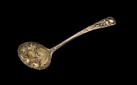 Early Georgian Antique Silver Embossed Berry Spoon (38 grams), full marked. Please see images.