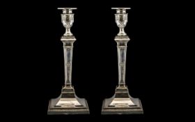 Pair Of Silver Plated Candlesticks In The Adams Style,