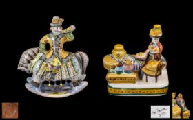 Russian Folk Art Glazed Terracotta Figures Painted In Coloured Enamels Depicting a Russian Family