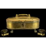 Antique Brass Spice Box Container/ Tea Caddy of oval shape with carrying handle.