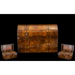 Victorian Dome Topped Walnut Tea Caddy Tunbridge Style Inlay To Hinged Top And Front,